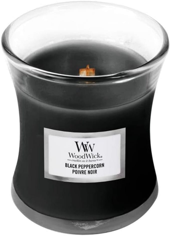 Mini Jar Geurkaars Zandloperglas met Houten Lont - Black Peppercorn