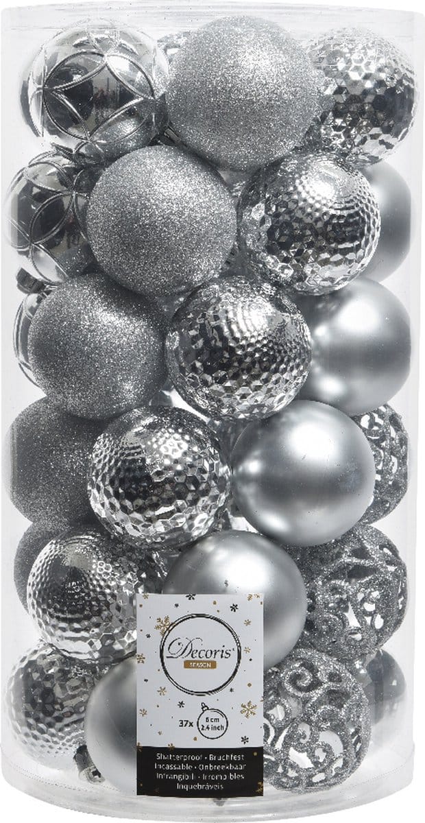 Kerstballenmix Ø 6 cm - Zilver