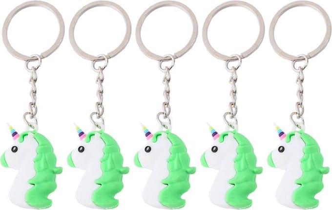 5x Groene Unicorn Emoji Sleutelhanger