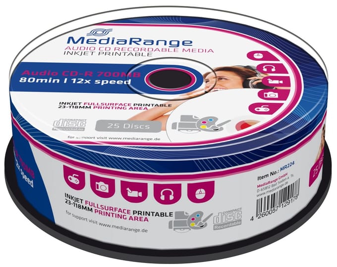 MediaRange CD-R 700MB 25pcs Audio vollflächig bedruckbar