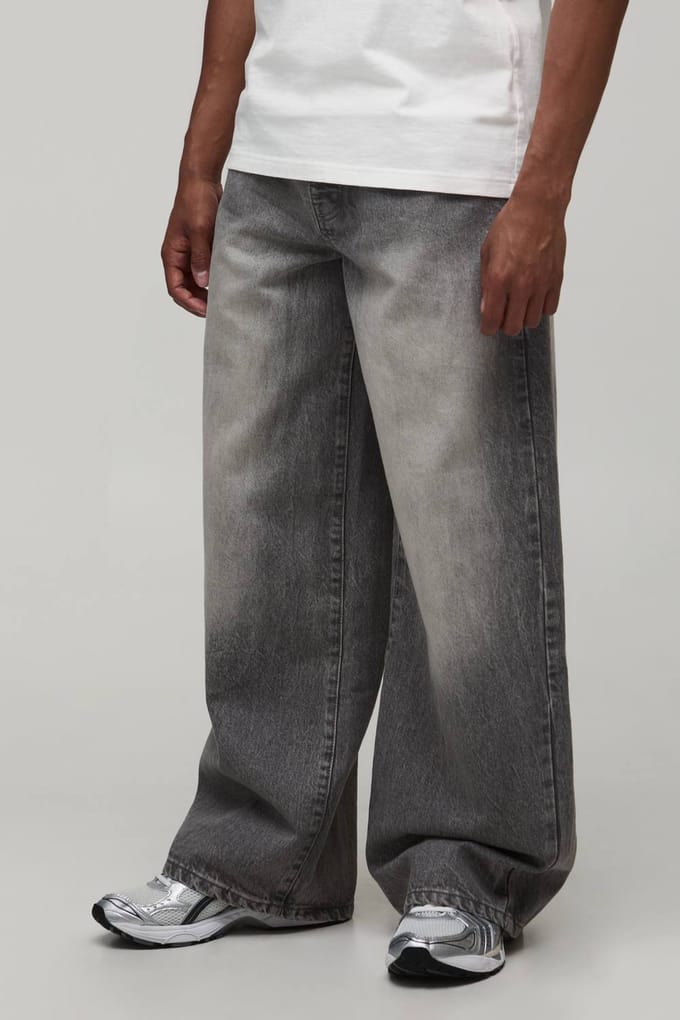 Essential Baggy Fit Rigid Washed Jeans | Stone | Size 46R
