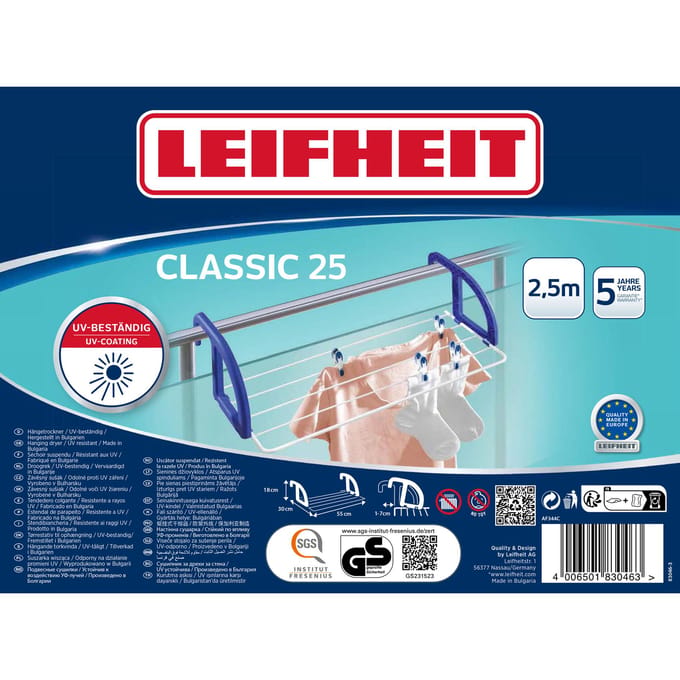 Leifheit hangdroogrek Classic 25 - drooglengte 2,5 m drooglengte - wit blauw