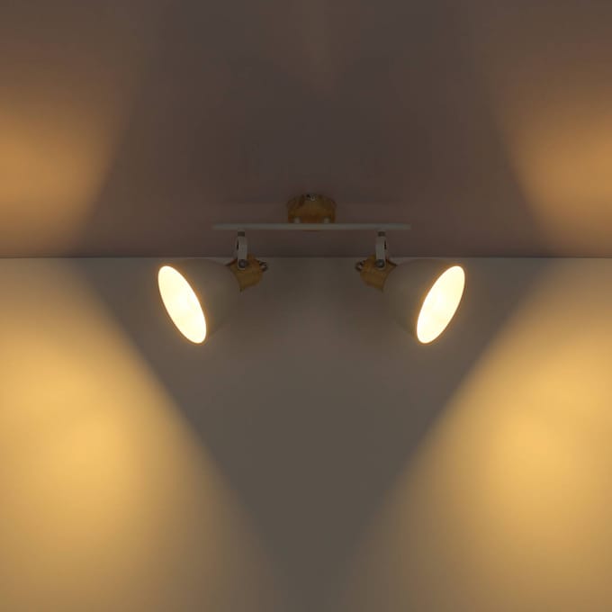 Globo Plafondlamp Wiho van metaal wit/houtoptiek 2-lamps