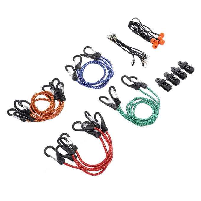 28 Stuks Set Bungee Koord Hoge Elasticiteit Rubber Sjorband met Haak voor Bagage Kamperen Tent black