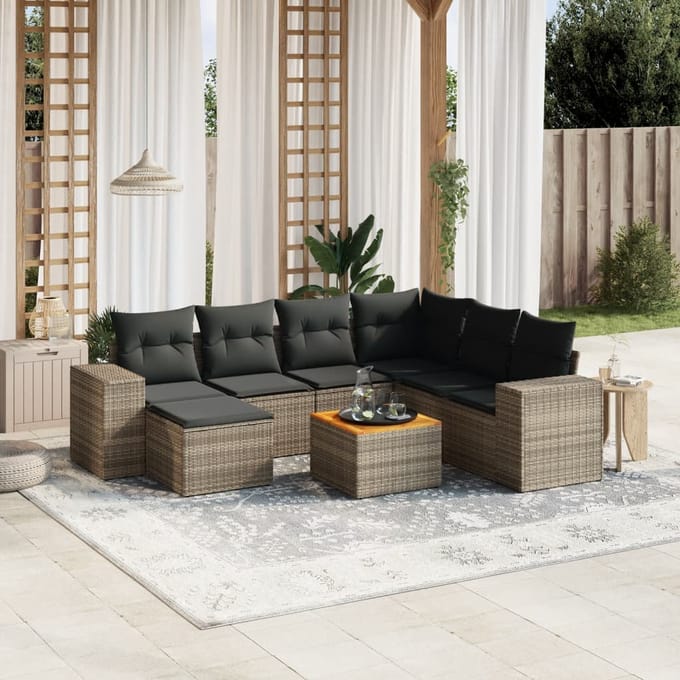 vidaXL - 8-delige - Loungeset - met - kussens - poly - rattan - grijs