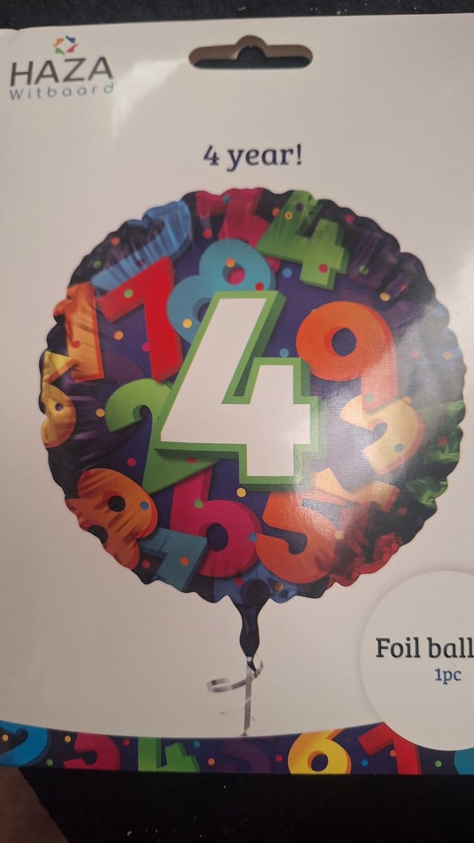 Folieballon Cijfers - 4 jaar - 45 cm - Helium- en Luchtvulling
