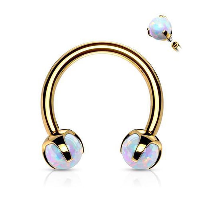 Piercing horeshoe prong-set opal 1.2x8 mm - goud - LMPiercings