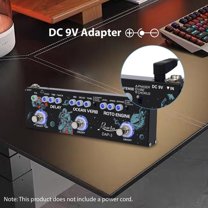 ROWIN 3-in-1 Gitaar Multi-Effectpedaal Delay/Ocean Verb/Roto Engine Aluminiumlegering Behuizing met True zwart