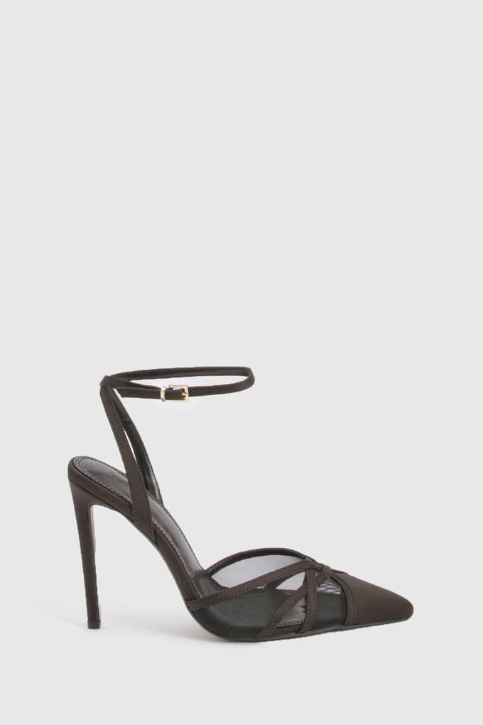 boohoo Dames Meshdetail stiletto courthakken | Black | Maat: 8