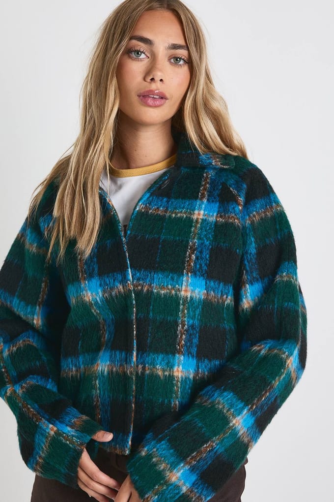 boohoo Dames Oversized geruite wollen jas | Blue | Maat: 8