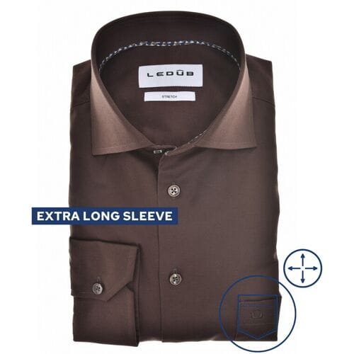Ledûb Overhemd Uni Color Subtle Cotton Stretch Extra Lange Mouw Mouwlengte 7 Donker Bruin / male