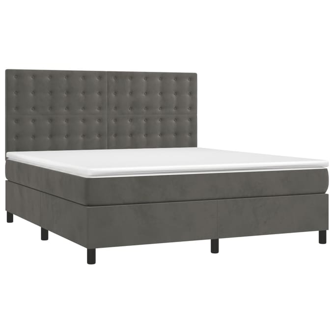 vidaXL - Boxspring - met - matras - en - LED - fluweel - donkergrijs - 180x200 - cm