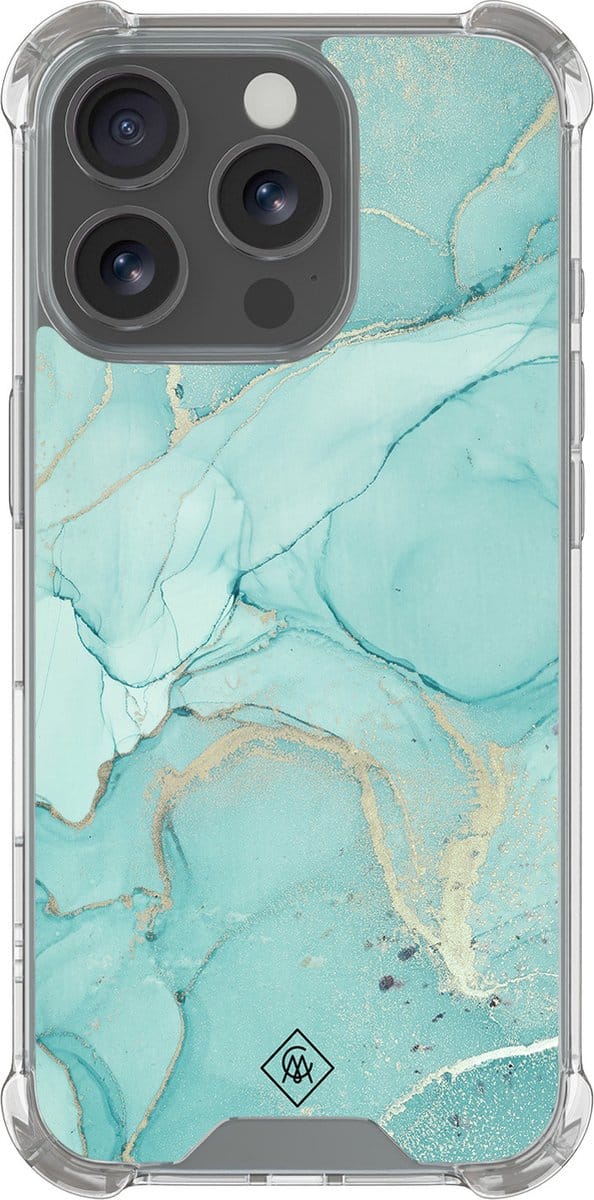 Casimoda® hoesje - Geschikt voor iPhone 16 Pro Max - Marmer mint groen - Shockproof case - Extra sterk - Siliconen/TPU - Mint, Transparant