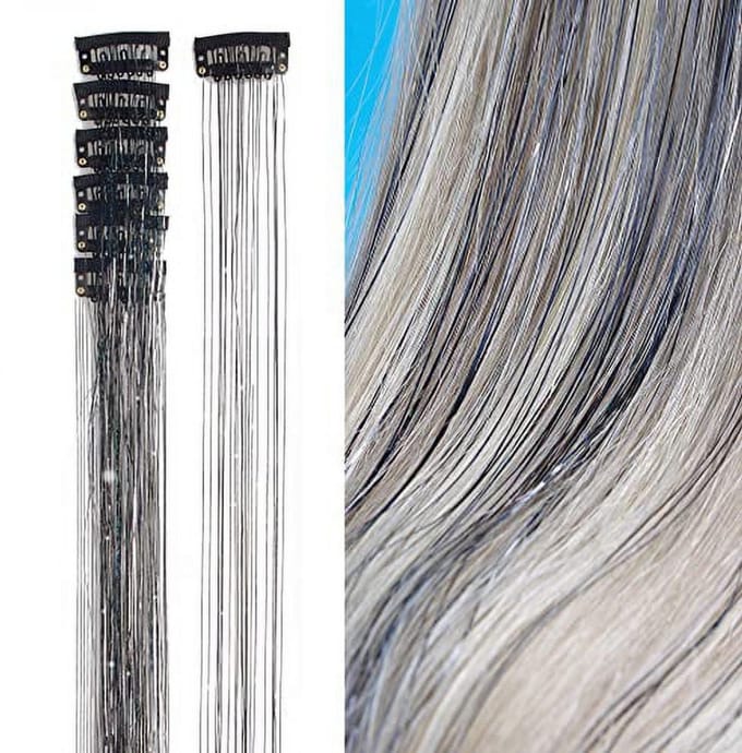 2 x clip-in ZWARTE Hair Tinsels - Glitter Extensions - Glitterhaar - Glitter Haar Extensions - clip extensions zwart