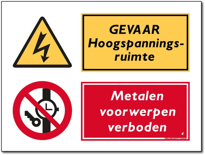 Hoogspanning bord - Metalen voorwerpen verboden - Forex - 30 x 40 cm