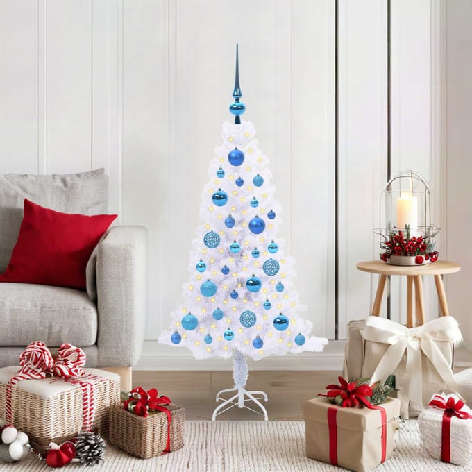 vidaXL - Kunstkerstboom - met - 150 - LED - Wit - 120 - cm - PVC - en - Staal