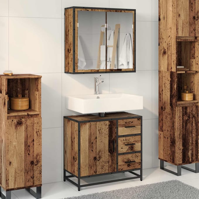 vidaXL - Badkamermeubel - Set - 2 - st - Oud - Hout - 65 - x - 33 - x - 60 - cm - Bewerkt - hout