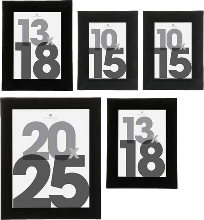 Atmosphera Fotolijstjes set Olympus - 5x stuks - zwart frame - Kunststof/glas - in 3 formaten