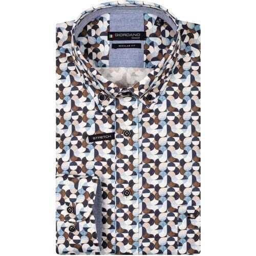 Giordano Overhemd Ivy Graphic Half Circles Fantasy Navy-Multi / male