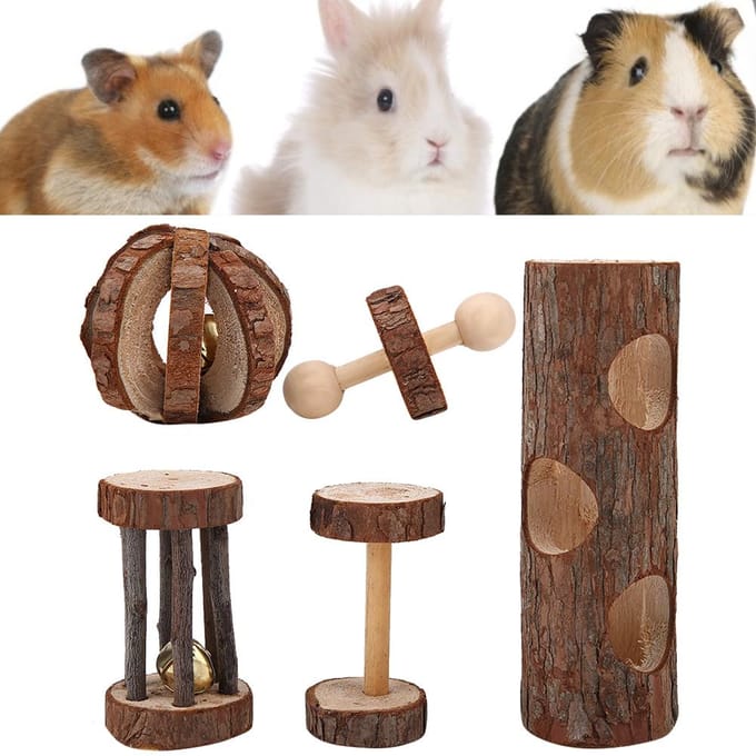 Kleine Hamster Houten Knaag Grappig Speelgoed Kooi Set van 5 Voor Klein Huisdier (Willekeurige kleur) brown