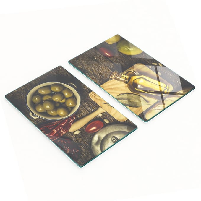 Decoratieve snijplanken van gehard glas met olijfmotief, 2x30x52 cm