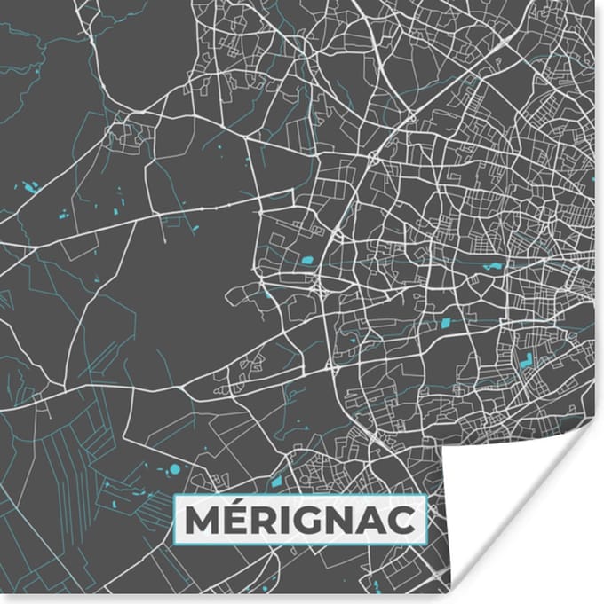 Poster Mérignac - Frankrijk - Kaart - Plattegrond - Stadskaart - 75x75 cm