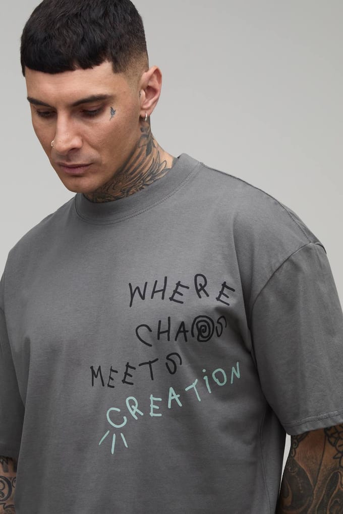 Lang Oversized Travis Scott Licentie Bedrukt T-shirt | Charcoal | Size Small