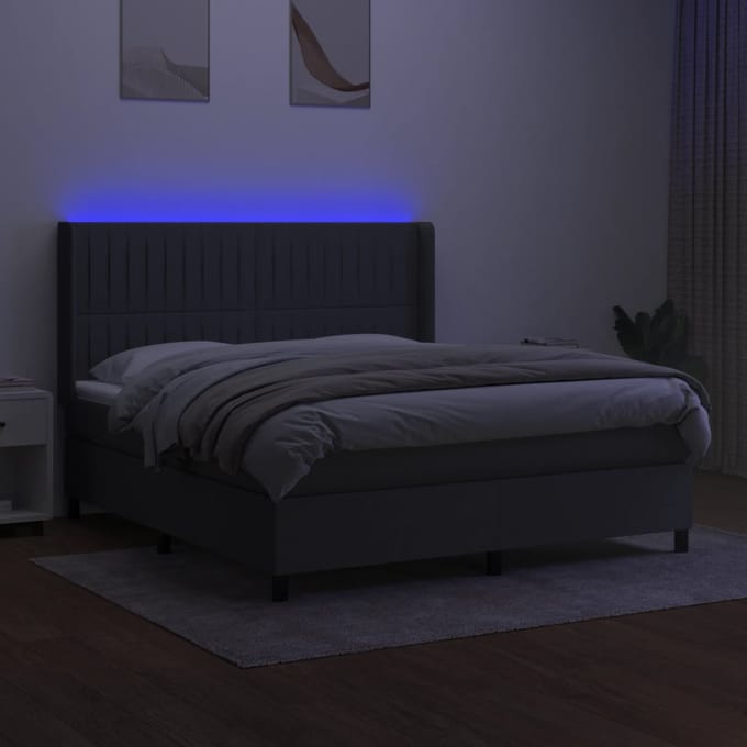 vidaXL - Boxspring - met - matras - en - LED - stof - donkergrijs - 180x200 - cm