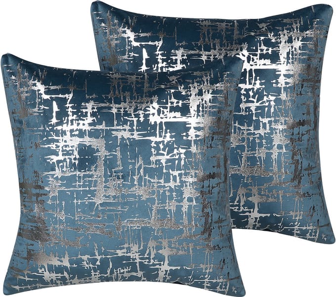 GARDENIA - Sierkussen set van 2 - Blauw/Zilver - 45 x 45 cm - Fluweel