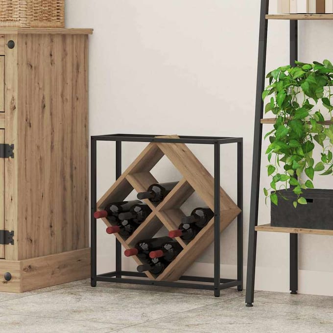 vidaXL - Wijnrek - 16 - flessen - Bewerkt - hout - Artisan - Eiken