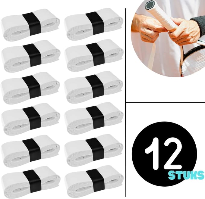 White Overgrip Set - 12 stuks - Padel/Tennis/Badminton/squash - Wit - Griptape - Antislip - Racketaccesoires