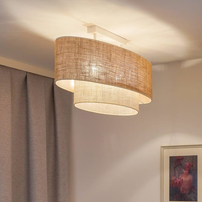Euluna Boho-plafondlamp, bruin/beige, lengte 80 cm, textiel