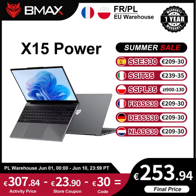 BMAX X15 Power Laptop 15,6 inch 16GB RAM 512GB SSD Intel I3-8109U Windows 11 Notebook 1920*1080 HDMI Wifi USB PC
