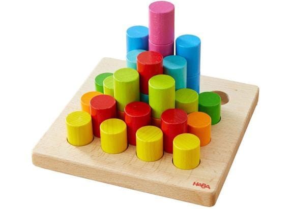 Haba houten insteekspel cilinder educatief speelgoed kleurrijk.