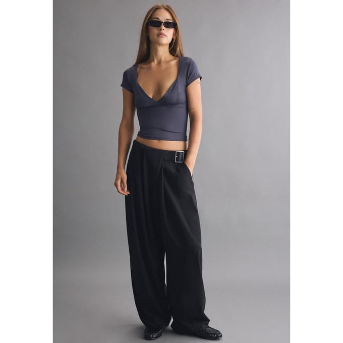 Stradivarius Polyamide T-shirt met V-hals en kapmouw  Donkergrijs S
