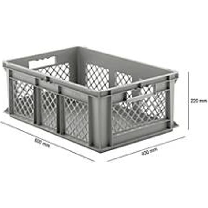 Eurobox serie EF 6221, van PP, inhoud 43,5 l, geperforeerde wanden, grijs, open handgreep