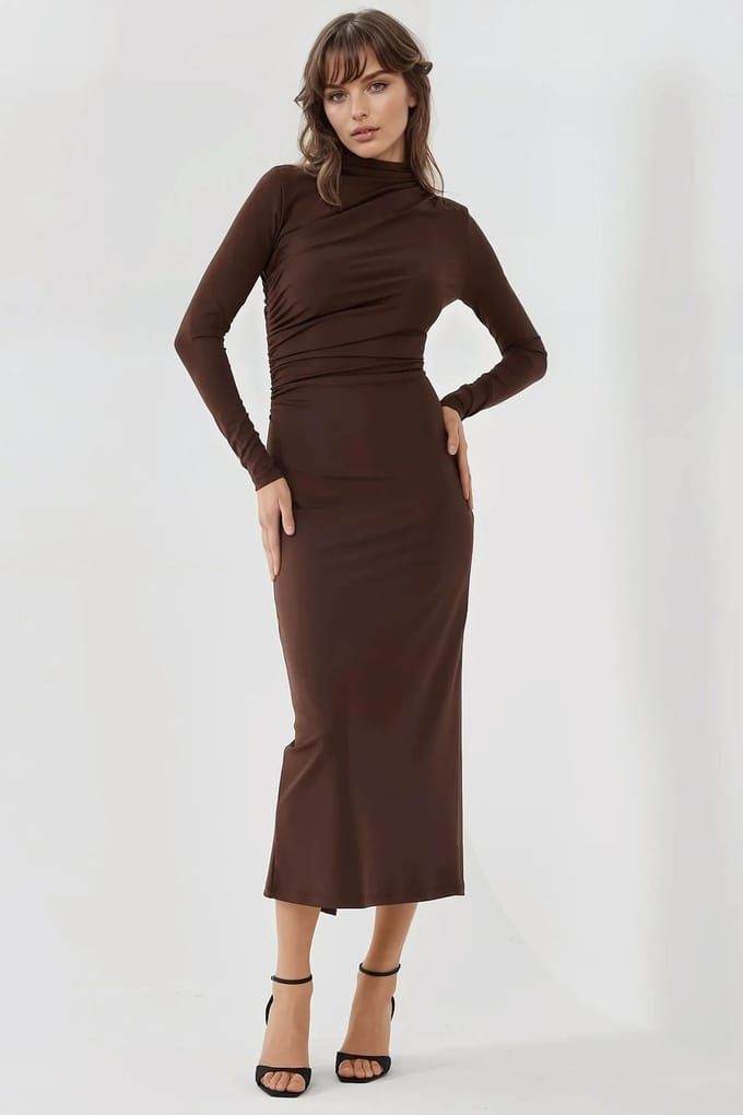 Bodycon Gedrapeerde Midi-jurk