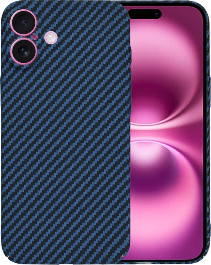 Hoesje geschikt voor Apple iPhone 16 Plus - Techsuit Carbonite FiberShell Carbon Back Cover - Blauw