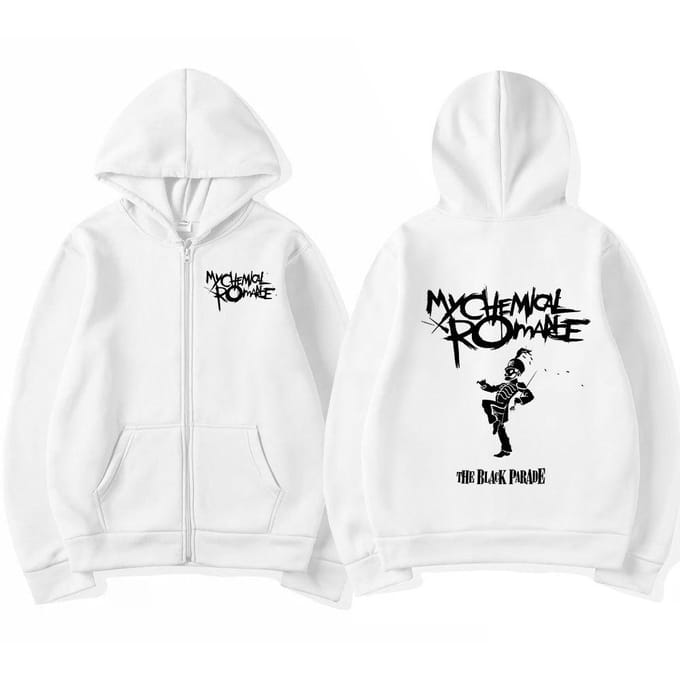 Chemical Romance Mcr Dode Rits Trui Zwart Parade Punk Emo Rock Rits Sweatshirt Mannen S wit