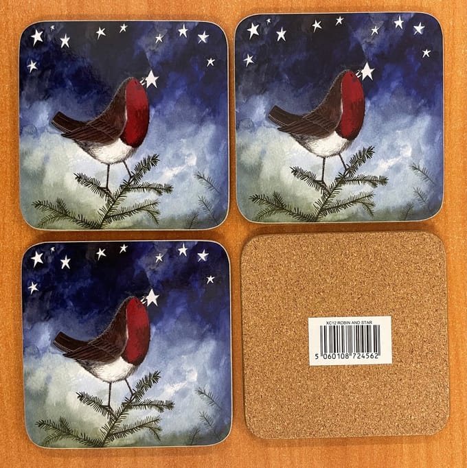 Alex Clark Onderzetters Robin and Star ~Roodborstje Kerst/winter