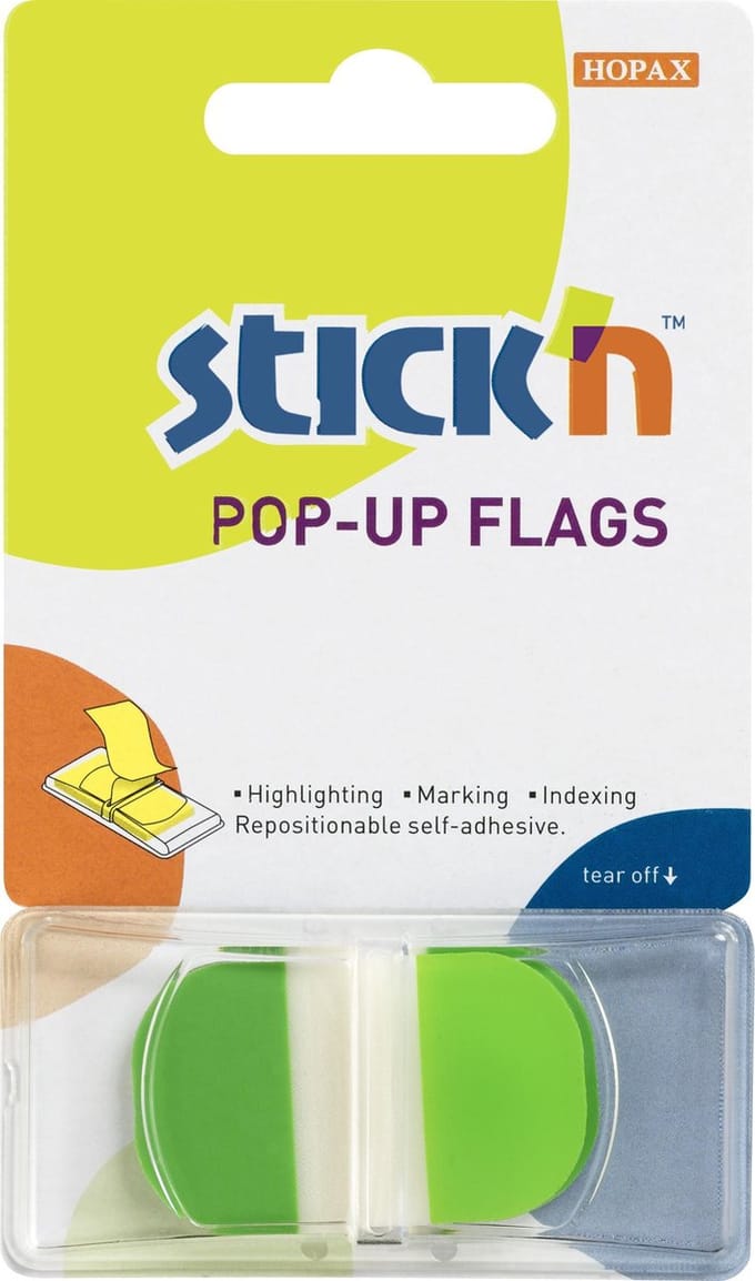 Stick'n Index Tabs - 45x25mm - Neon Groen - Transparant - Ronde Hoeken - 36 Sticky Notes