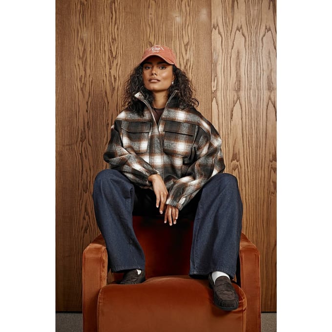 boohoo Dames Bekijk Funnel Neck Wool Look Bomber Jacket | Bruin | Maat: 42