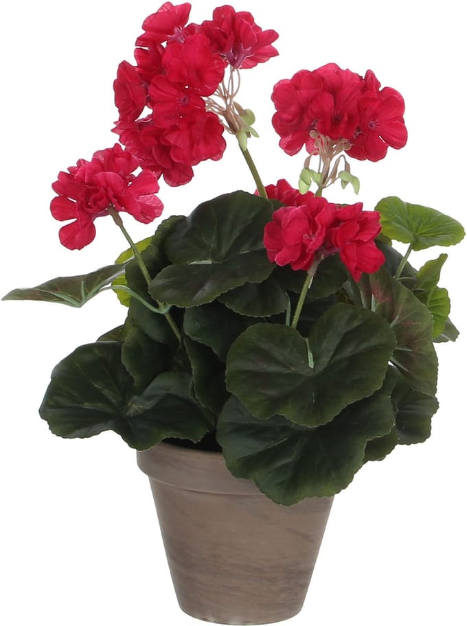 Mica Decorations Kunstplant - geranium - rood - in pot - 34 cm - nepplanten - kunstbloemen