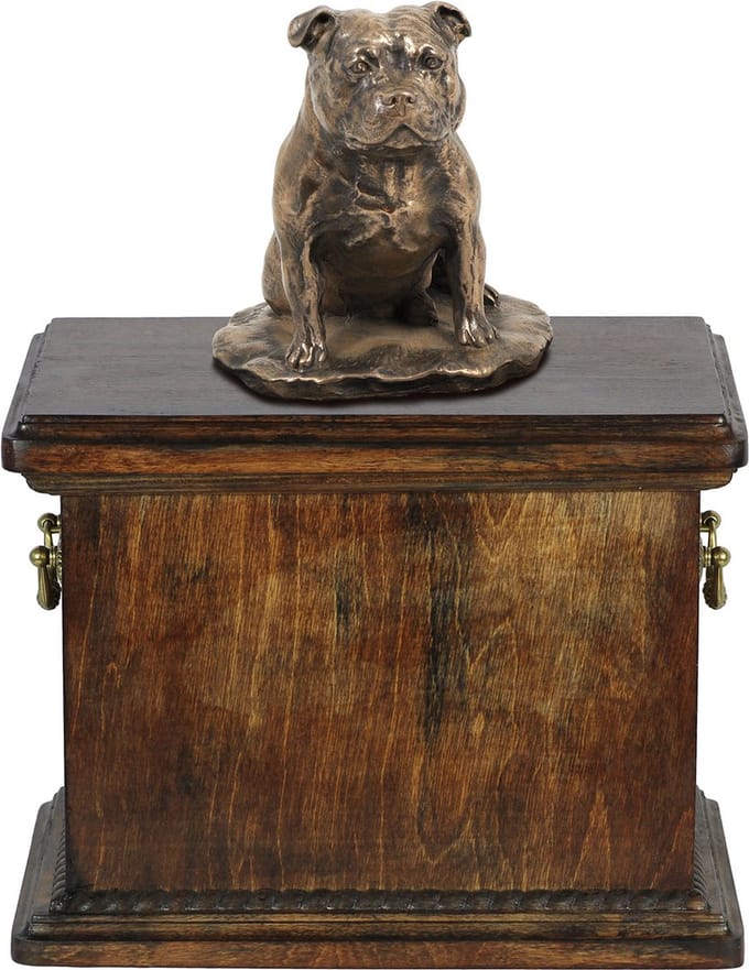 Elegante urn voor Staffordshire Bull Terrier met beeldje