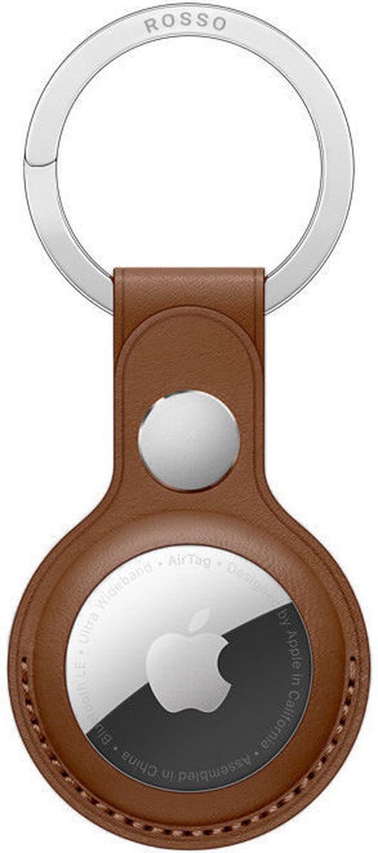 Rosso Element Hoesje Geschikt voor Apple AirTag Sleutelhanger Kunstleer | Hanger | Case Bruin