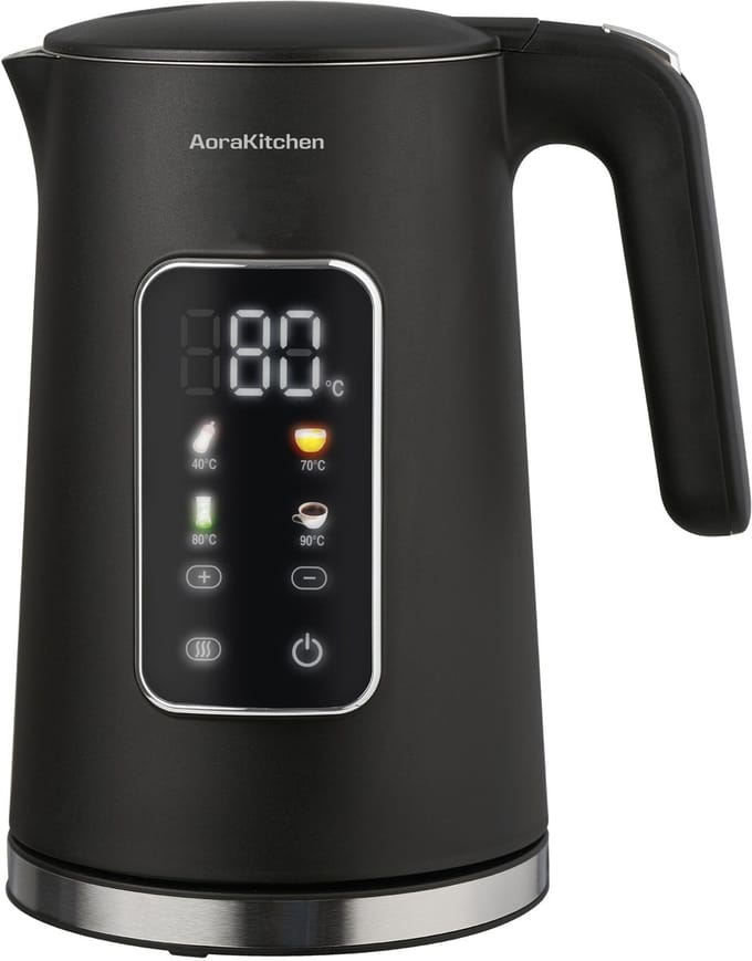 AoraKitchen Waterkoker - LED Touchscreen - Instelbare Temperatuurregeling - Waterkokers - 1.7L - Elektrisch - Cool Touch - Zwart
