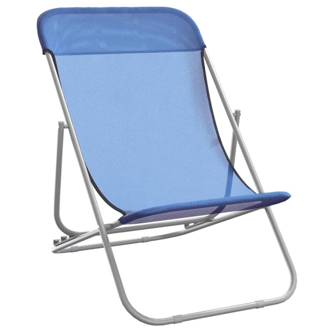 vidaXL - Strandstoelen - 2 - st - textileen - en - gepoedercoat - staal - blauw