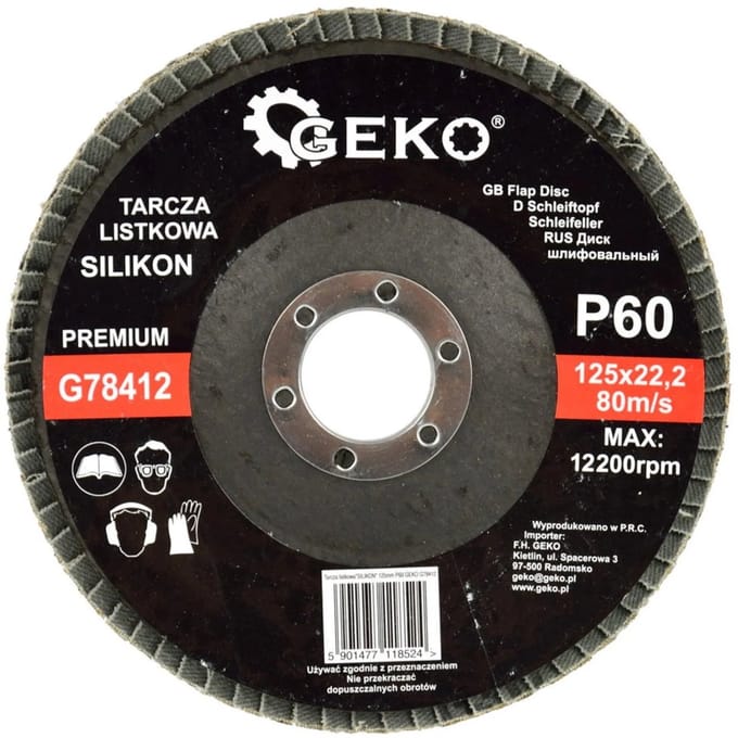 GEKO Silicon Carbide Schuurschijf - 125 mm - Korrel 60 - Voor Steen en Metaal - 10 stuks