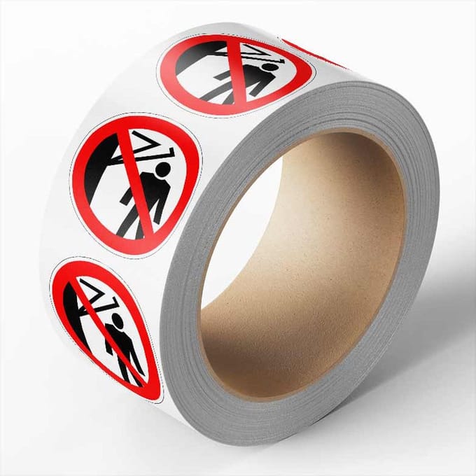 Niet achter draaiarm lopen sticker op rol, 25 meter 100 mm - 215 per rol