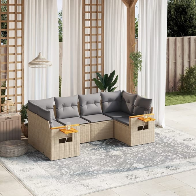 vidaXL - 6-delige - Loungeset - met - kussens - poly - rattan - beige